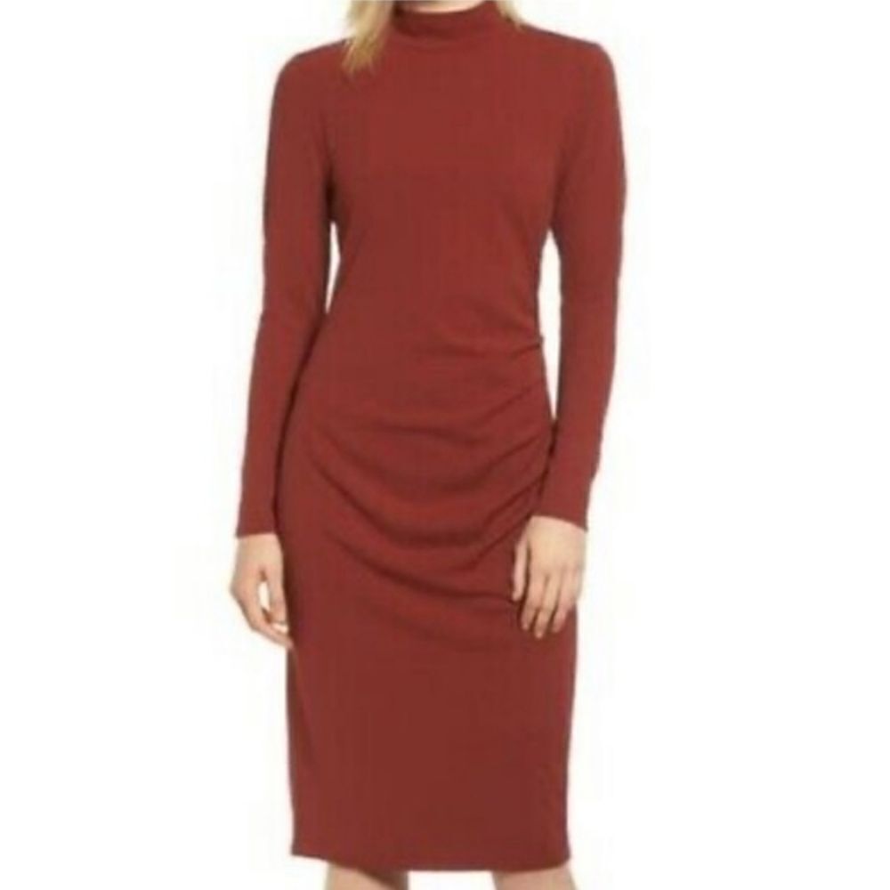 Chelsea 28 Rust Burnt Orange Mockneck Long Sleeve Dress (XS)